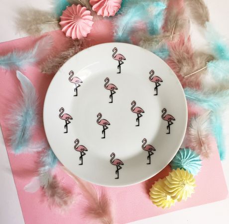 Тарелка Сотвори Чудо Розовый фламинго 20 см, белый
