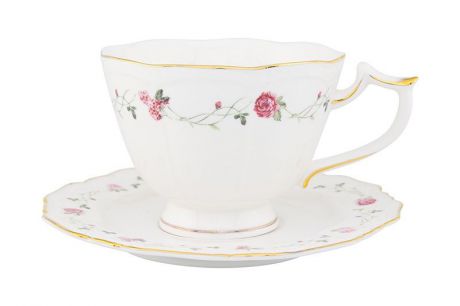 Чайная пара Elan Gallery Нежные розы, 801141, белый, розовый