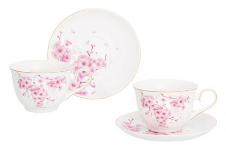 Чайная пара Elan Gallery Цветущая сакура, 181150, белый, розовый
