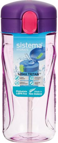 Бутылка для воды Sistema "Тритан", с трубочкой, цвет: фиолетовый, 520 мл