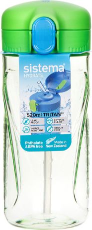 Бутылка для воды Sistema "Тритан", с трубочкой, цвет: зеленый, 520 мл