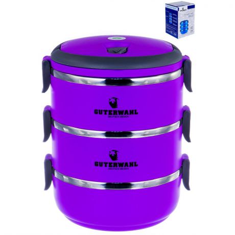 Ланч-бокс GUTERWAHL термо-ланчбокс 3-х ярусный 2100мл, фиолетовый