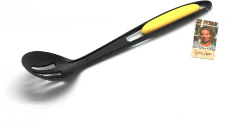 Ложка кулинарная Едим Дома, с прорезями, цвет: черный, желтый. EDY05