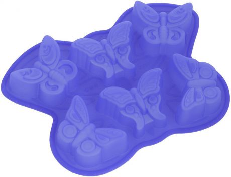 Форма для выпечки Bekker "Бабочки", силиконовая, цвет: синий, 6 ячеек