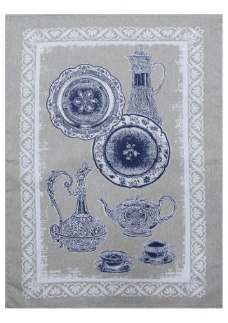 Полотенце кухонное Белорусский лен "Посуда-2", 17С336/1/607, серый, синий, 50 х 70 см