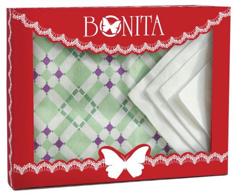 Подарочный столовый набор Bonita "Черничный мохито" скатерть+салфетка, 11010817036, зеленый, белый