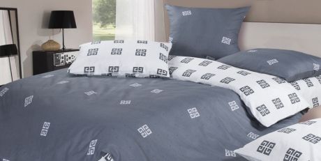 Комплект постельного белья Ecotex КГЕ "Коломбо" КПБ "Гармоника" евро (50х70-2 70х70-2) сатин-комфорт, серый, белый