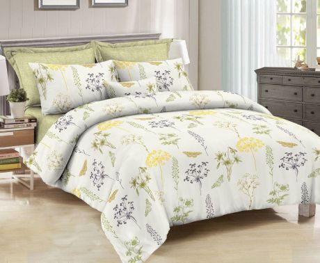 Комплект постельного белья Seta Azalea Ailin, 019011324, зеленый, белый, 1.5 спальный