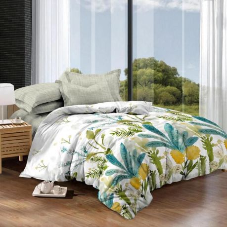 Комплект постельного белья Seta Azalea Livado, 019012341, белый, зеленый, 1.5 спальный