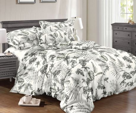 Комплект постельного белья Seta Azalea Satin Barbados 019111298, серый, белый, 1,5 спальный, наволочки 70 x 70 см