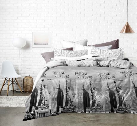 Комплект постельного белья Seta Azalea Satin Cordell, черный, белый, 01341208, 1.5 спальный