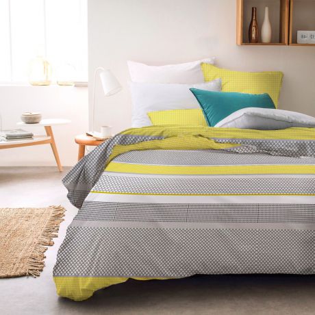 Комплект постельного белья Seta Azalea Satin Chiaro, 019111282, серый, желтый, 1.5 спальный