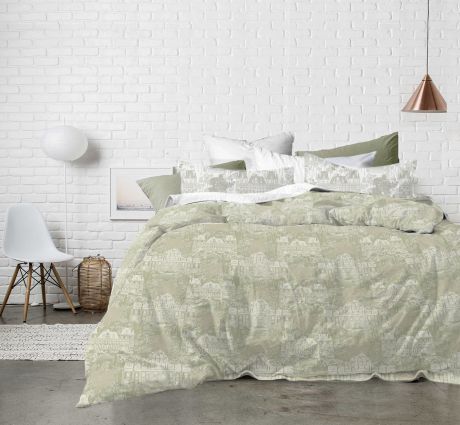 Комплект постельного белья Seta Grande Palmer 019812316, серый, белый, 1,5 спальный, наволочки 50 x 70 см