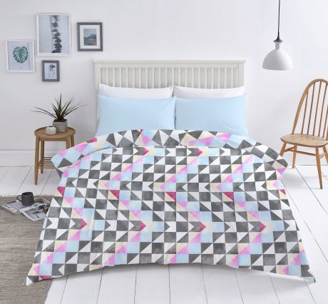 Комплект постельного белья Seta Azalea Satin Medore 013411287, голубой, серый, розовый, 1,5 спальный, наволочки 70 x 70 см--