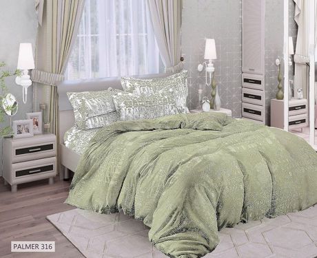 Постельное белье Seta Grande Palmer 2-спальный, 019835316, серо-зеленый, наволочки 50x70