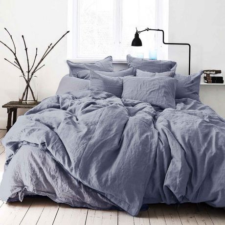 Комплект постельного белья Seta De Lux Dark Blue "Лён", 01783405, серо-синий, 2 спальный