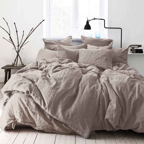 Комплект постельного белья Seta De Lux Skyline Grey "Лён", 01783502, бежевый, 2 спальный