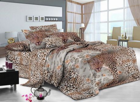 Комплект постельного белья BegAl, ВТ002-70181, бежевый, коричневый, 2 спальное