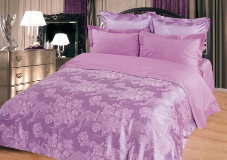 Комплект постельного белья BegAl КПБ сатин-жаккард, ЖКЭ002-107, фиолетовый