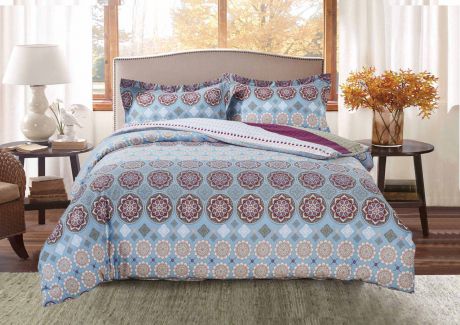 Комплект постельного белья Selena Home Textile Paisley collection by Selena, 08005103211, серый, голубой, 2-х спальный, простыня 220 x 240 см, наволочки 50 x 70 см, пододеяльник 175 x 215 см