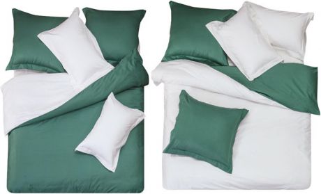 Комплект белья СайлиД "Kamile", евро, наволочки 50x70, 70x70, цвет: зеленый, белый