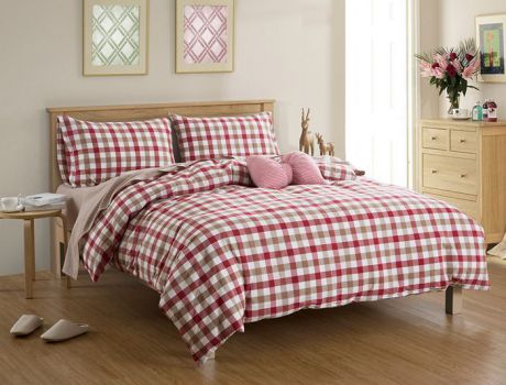 Комплект белья СайлиД "Henriette", 2-спальный, наволочки 70x70, цвет: красный, бежевый, белый