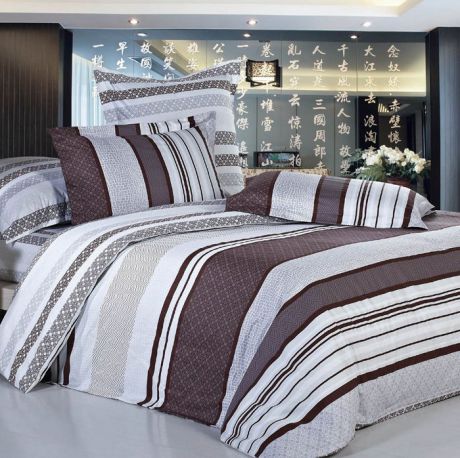 Комплект белья СайлиД "Hope", 1,5-спальный, наволочки 70x70, цвет: белый, серый, коричневый