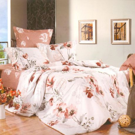 Комплект белья СайлиД "Emerson", 1,5-спальный, наволочки 70x70, цвет: персиковый, белый
