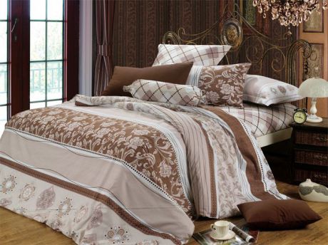 Комплект белья СайлиД "Chasity", 1,5-спальный, наволочки 70x70, цвет: коричневый, бежевый