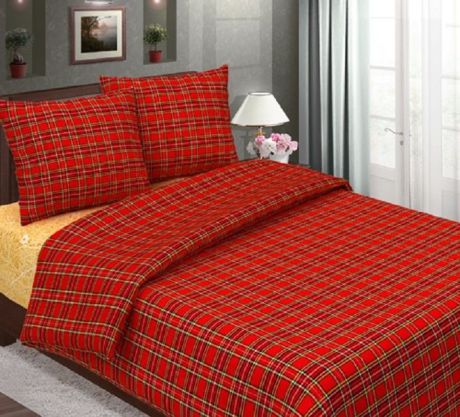 Комплект постельного белья ТК Традиция Шотландка, красный, золотой
