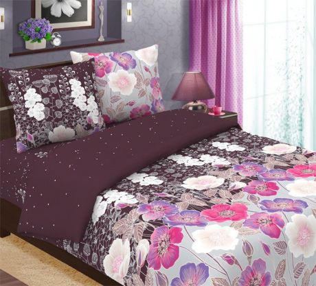 Комплект постельного белья ТК Традиция "Батик" 1103, бордовый, 2-спальный, с европростыней, наволочка 70 х 70 см