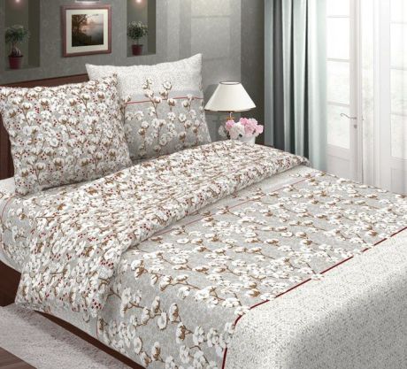 Комплект постельного белья ТК Традиция "Хлопок" 1101, бежевый, коричневый, 1,5-спальный, наволочка 70 х 70 см
