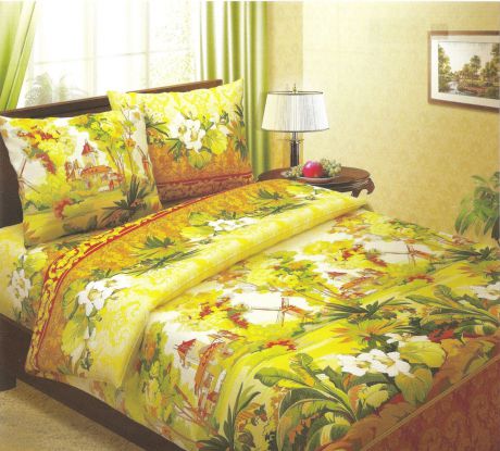 Комплект постельного белья BegAl бязь, БК003-516-1, желтый, коричневый, зеленый