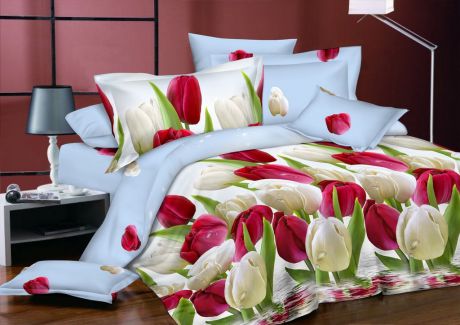 Комплект постельного белья BegAl поплин, ВТ002-СА612, бежевый, розовый, зеленый