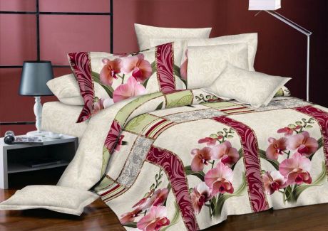 Комплект постельного белья BegAl поплин, ВТ003-СА628, бежевый, розовый, зеленый