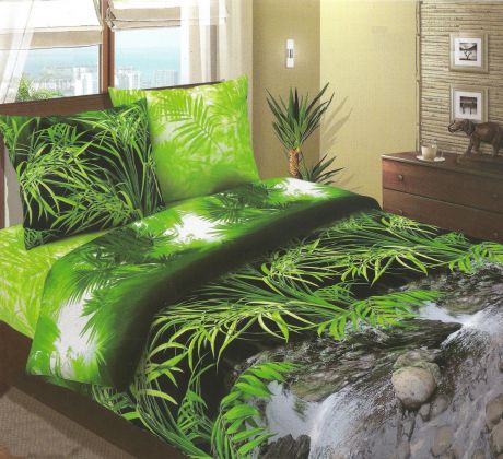 Комплект постельного белья BegAl бязь, БК002-532-1, зеленый, черный, серый