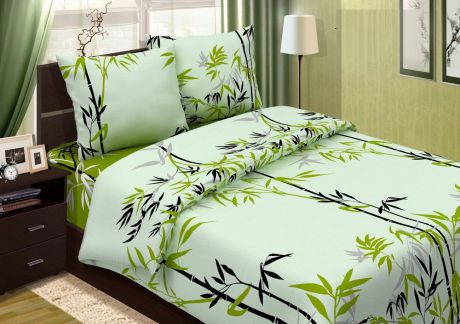 Комплект постельного белья ТК Традиция Pastel, для сна и отдыха, 1203/Бамбуковый рай, светло-зеленый, зеленый, черный, серый