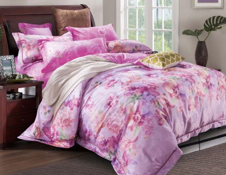 Комплект постельного белья BegAl сатин жаккард, ЖКЭ002-П8861, фиолетовый