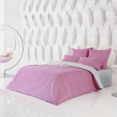Комплект постельного белья Sleepix Совершенство, темно-розовый, светло-серый