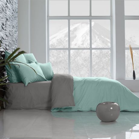 Комплект постельного белья Sleepix Совершенство, бирюзовый, серый