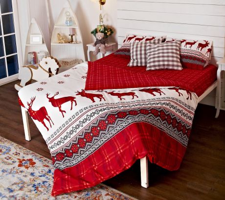 Комплект постельного белья ТМ Текстиль Нордик, красный, белый