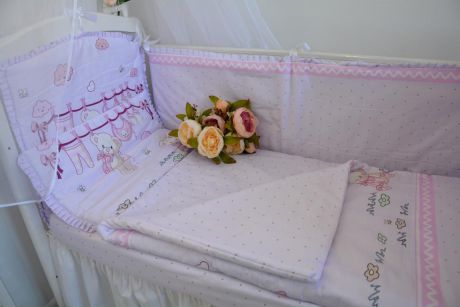 Комплект в кроватку 4 предмета "Мой медвежонок" розовый (сатин-эконом)