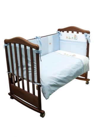 Комплект белья в детскую кроватку Сонный гномик "Паровозик", 372_1, голубой, 3 предмета