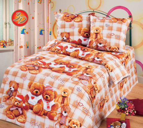 Комплект детского постельного белья ТК Традиция ДайПоспать "Мишутки" 3825, коричневый, 1,5-спальный, наволочка 70 х 70 см