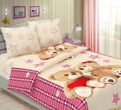 Детский комплект постельного белья ТК Традиция ДайПоспать, для сна и отдыха, бежевый, розовый