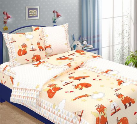 Детский комплект постельного белья ТК Традиция ДайПоспать, для сна и отдыха, бежевый, оранжевый