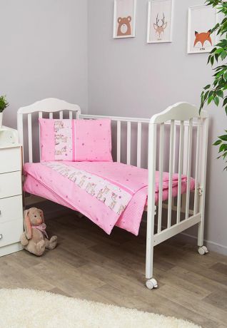 Комплект белья для новорожденных Сонный гномик Оленята, розовый