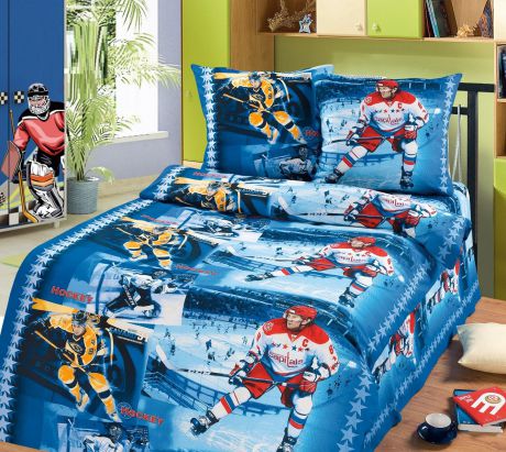 Детский комплект постельного белья ТК Традиция ДайПоспать, для сна и отдыха, 3825/Хоккей, синий