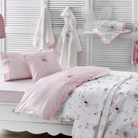 Комплект в кроватку Tivolyo home MISS BALERINA, розовый, розовый, белый