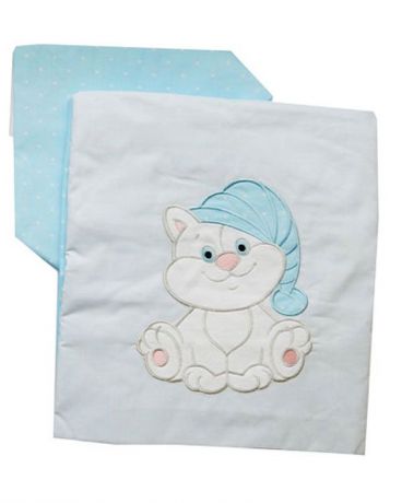 Комплект белья для новорожденных Комплект постельного белья детский с вышивкой Котик 6036-2, голубой